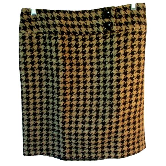 Ann Taylor Women's Brown Checked Lined Side Zip Wool Bland Pencil Skirt Size 6 - Picture 1 of 4